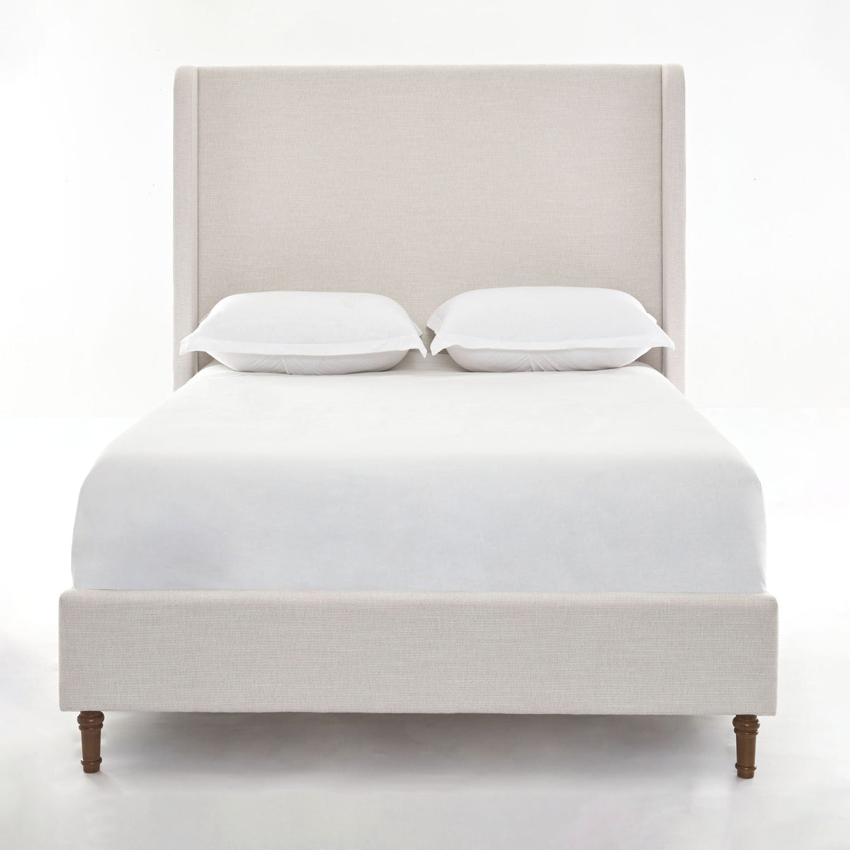 Tall Headboard Upholstered Bed with No Box Spring Needed - Cream