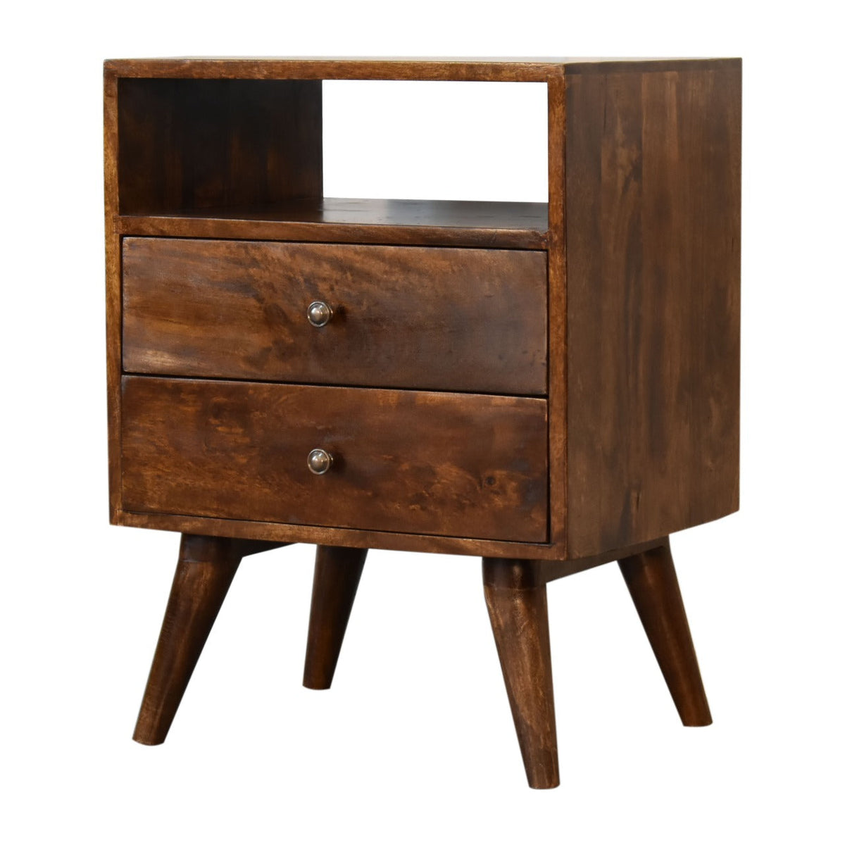Classic Chestnut Nightstand with 2 Drawers and Nordic Legs