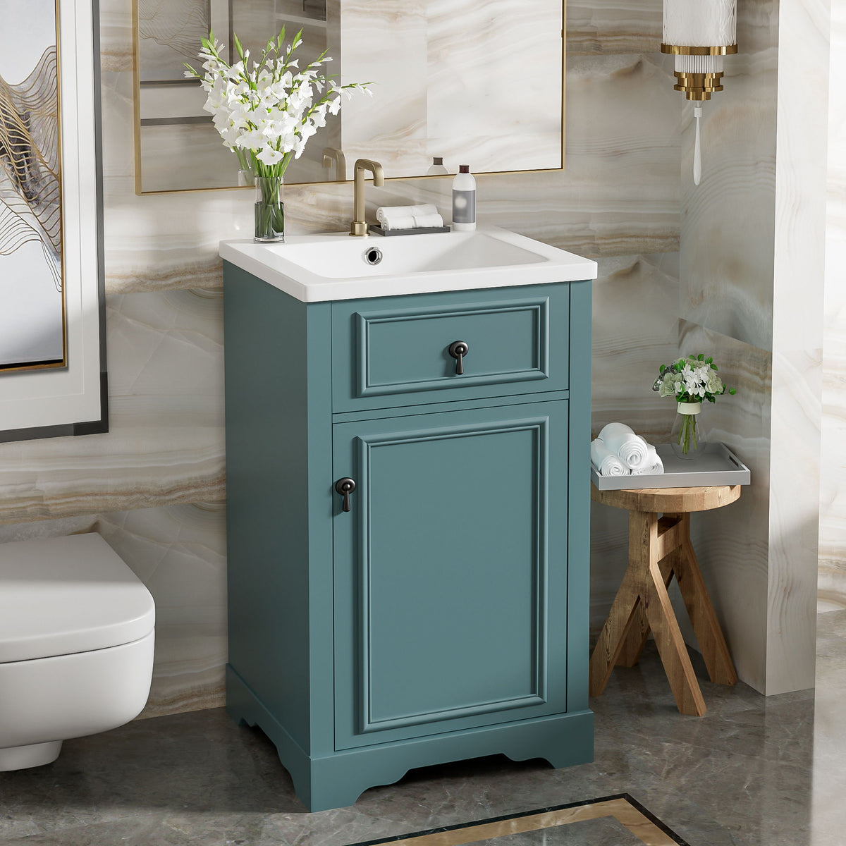Elegant Bathroom Vanity with Ceramic Sink and Soft-Close Door - Multiple Colors