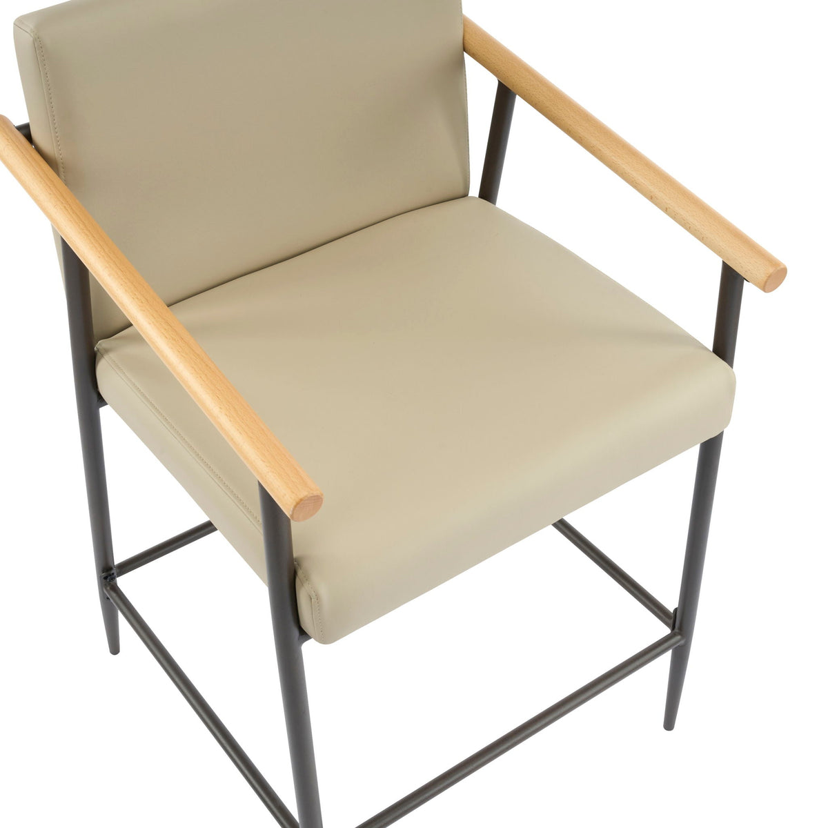 Mid Century Modern Counter Stool Set with Cushions - Khaki