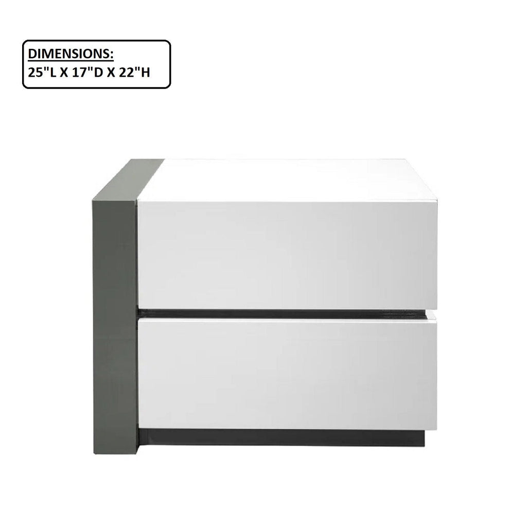 White Nightstand Bedside Table with 2 Drawers - High Gloss Finish