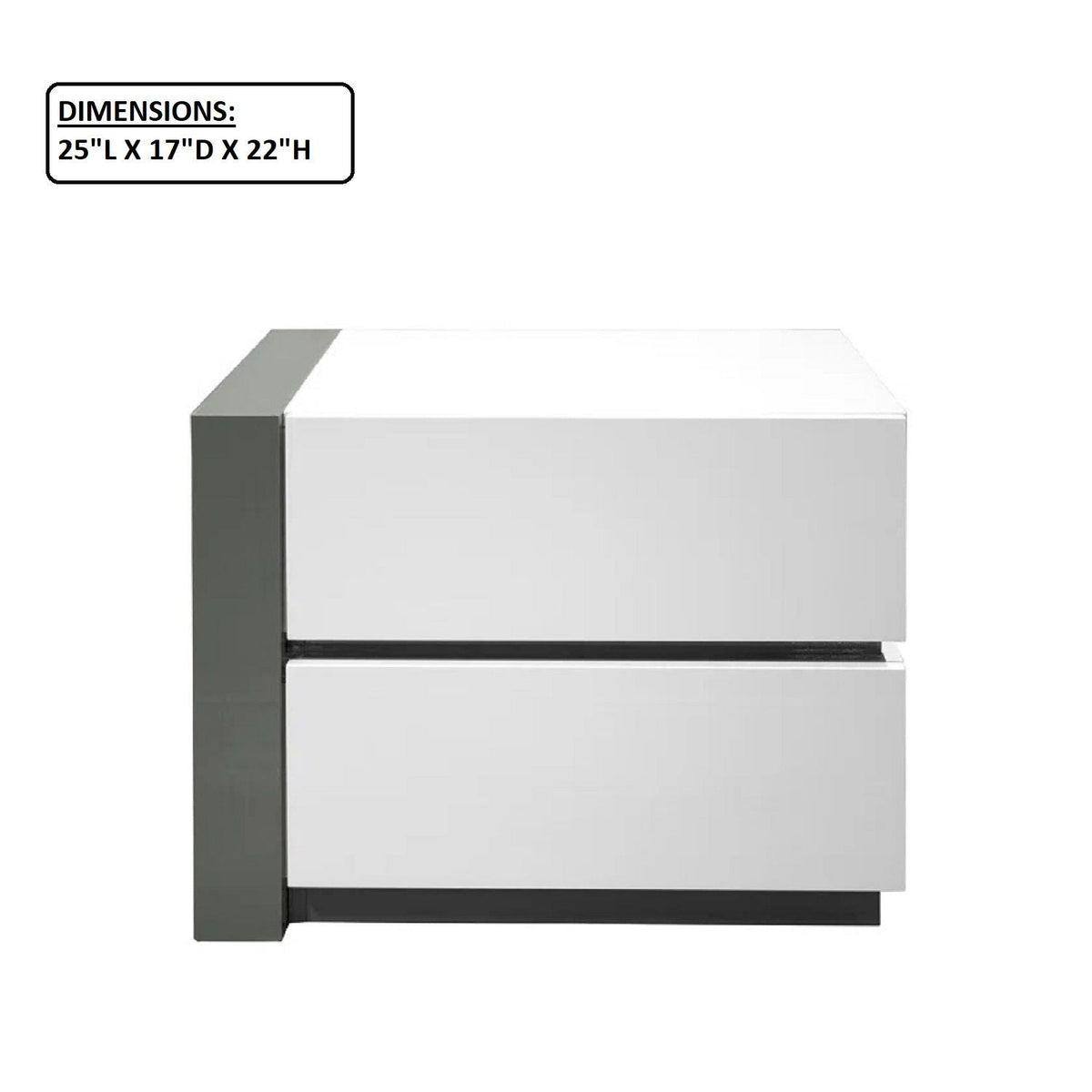 White Nightstand Bedside Table with 2 Drawers - High Gloss Finish