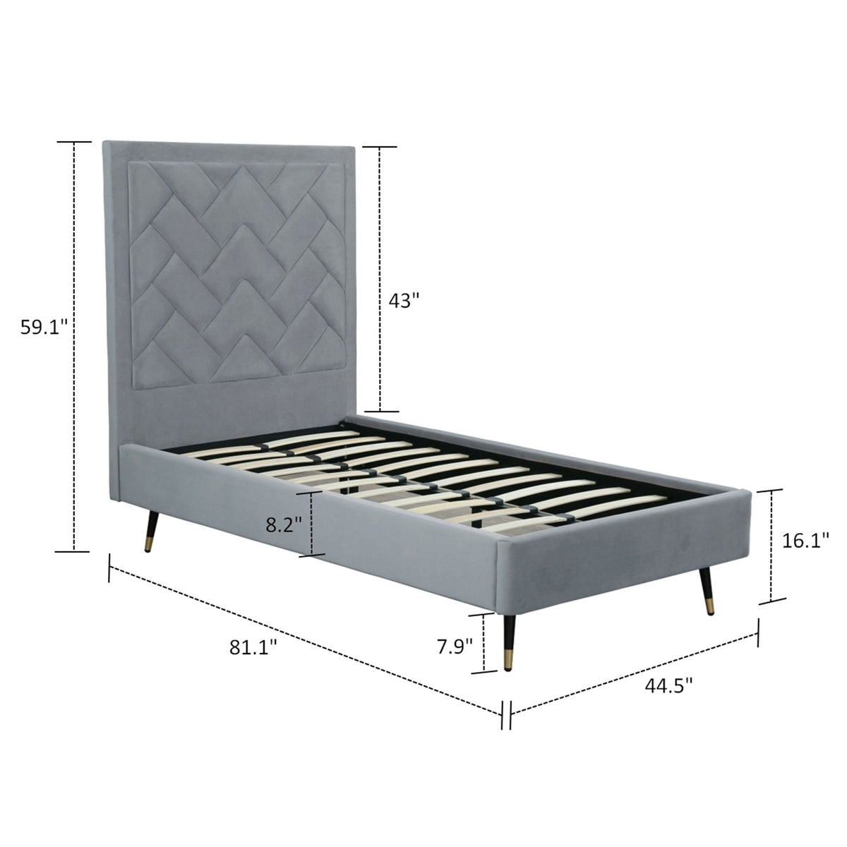 Upholstered Bed with Headboard and Slats - Multiple Colors