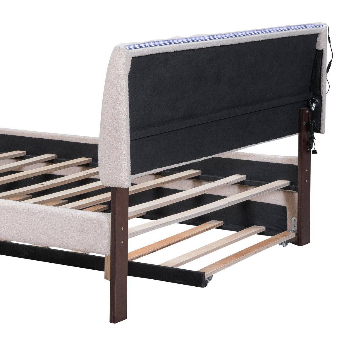 Upholstered Platform Bed With Trundle and LED Lights - Full or Queen