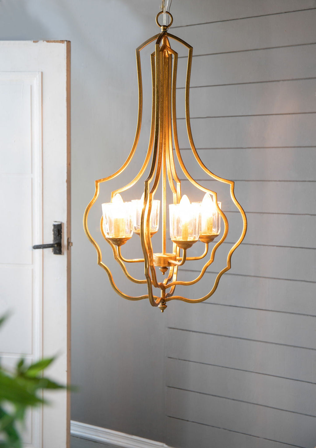 4 Light Metal Chandelier, Hanging Light Fixture - Gold