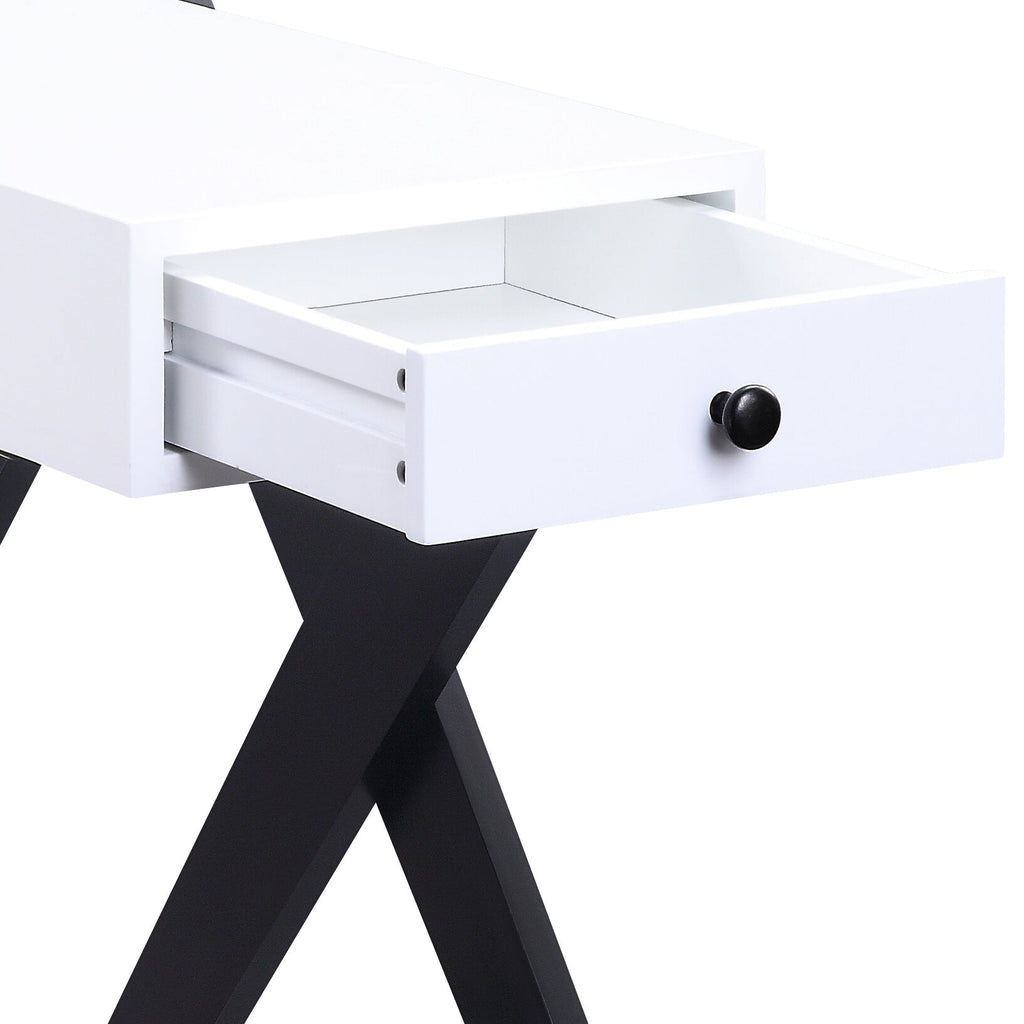 Modern Accent Table with USB Port and Drawer - White/Black