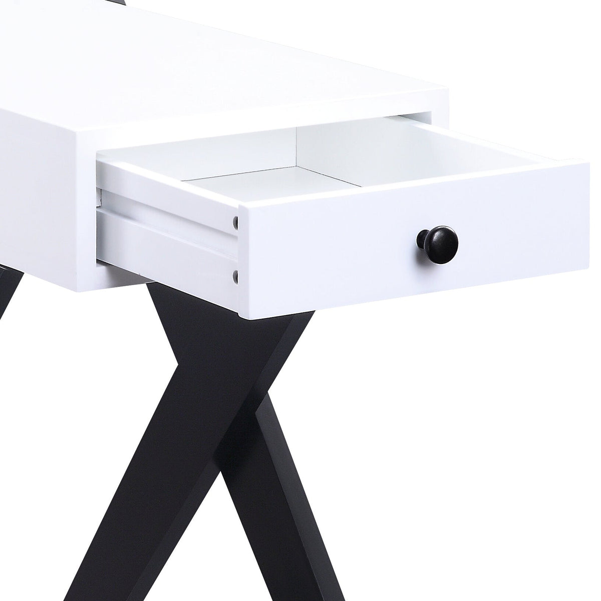 Modern Accent Table with USB Port and Drawer - White/Black