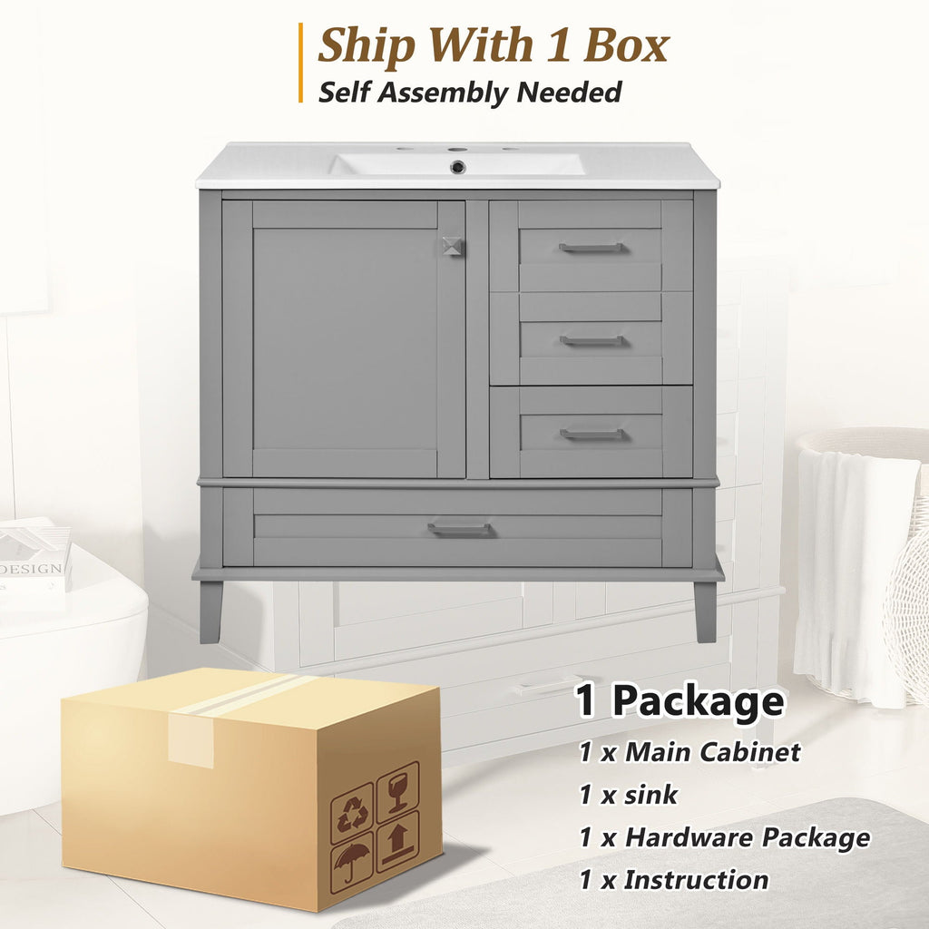 Traditional Bathroom Vanity Set with Soft Close Doors - Multiple Colors