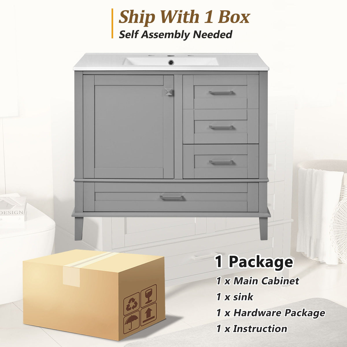 Traditional Bathroom Vanity Set with Soft Close Doors - Multiple Colors