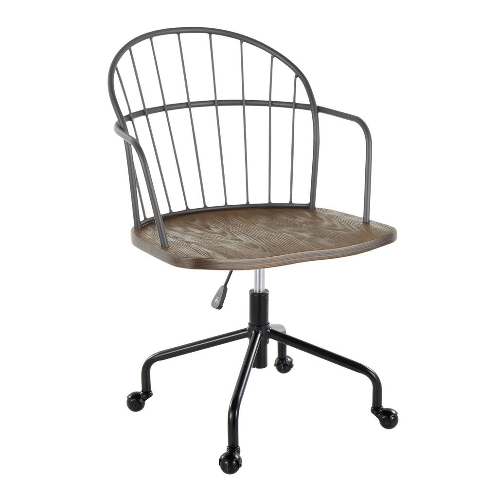 Farmhouse Adjustable Office Chair with Swivel Function - Dark Brown