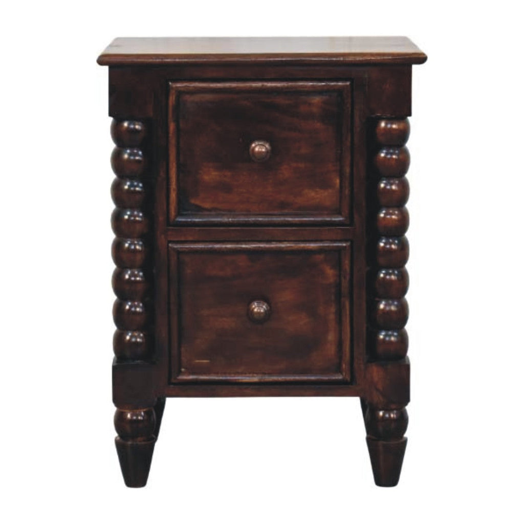 Solid Wood Spindle Duo Bedside Nightstand with Dual Storage - Natural Wood