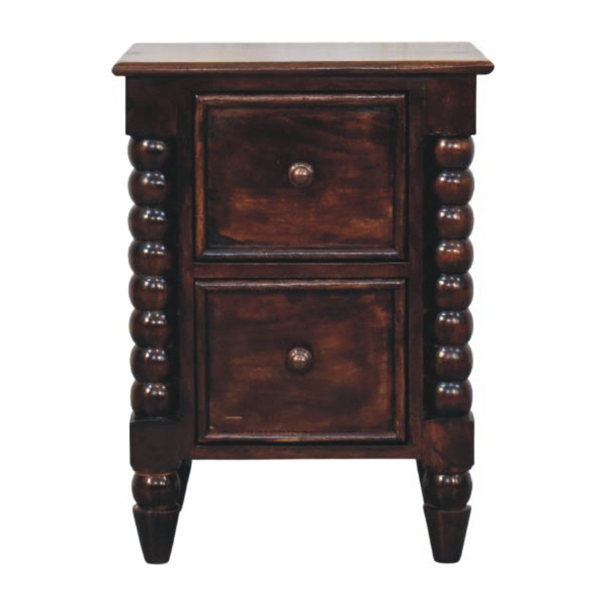 Solid Wood Spindle Duo Bedside Nightstand with Dual Storage - Natural Wood