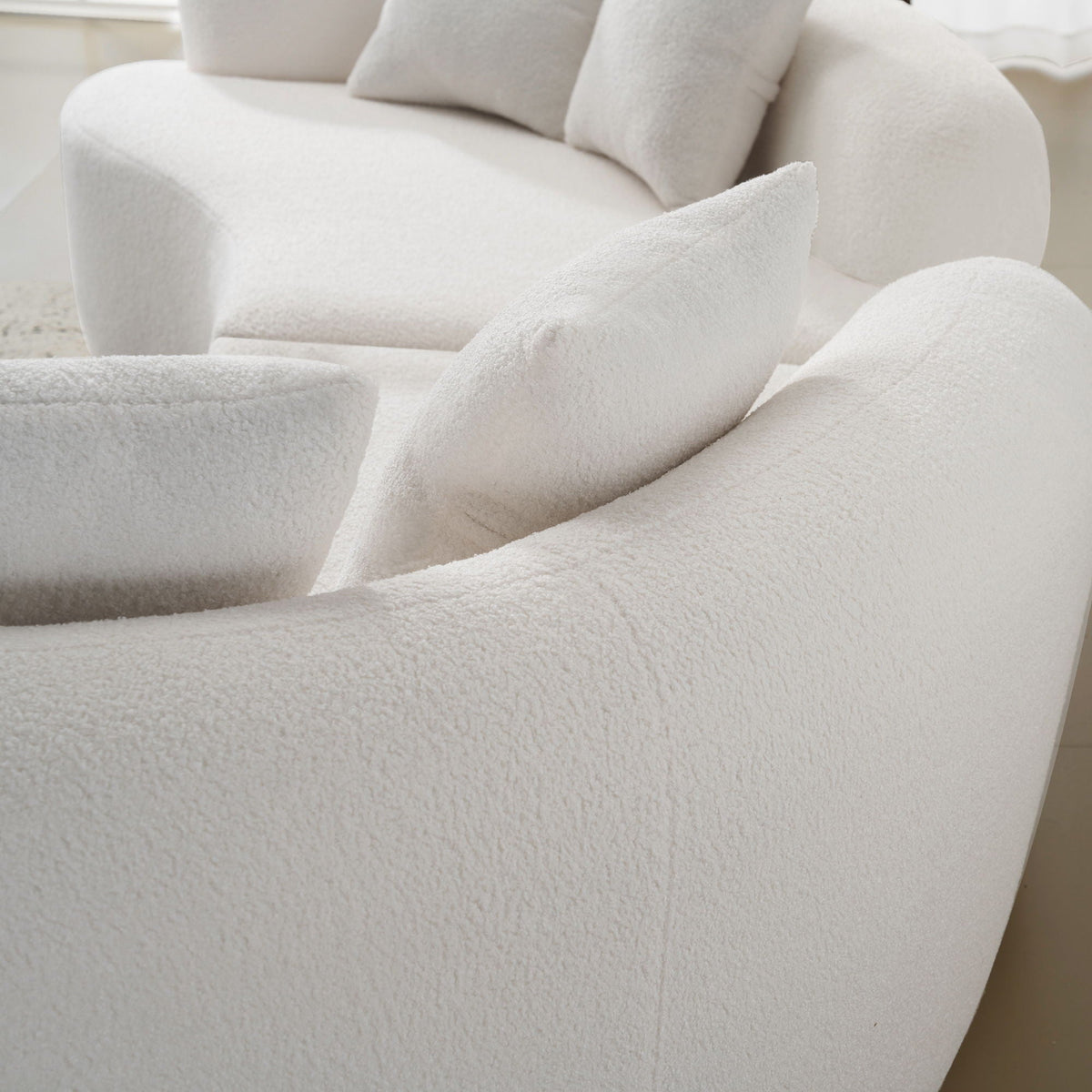 Curved 4 Seater Full Compression Sponge Sofa with Soft Upholstery - White or Gray