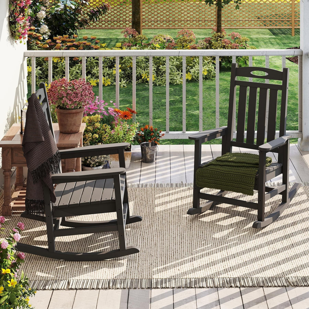 Grey Outdoor Rocking Chair Set of 2 with Oversized HDPE Frame - For Adults