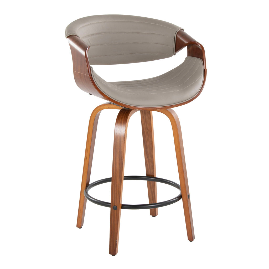 Mid Century Modern Counter Stools with Swivel and Tufted Upholstery - Beige or Pearl Silver