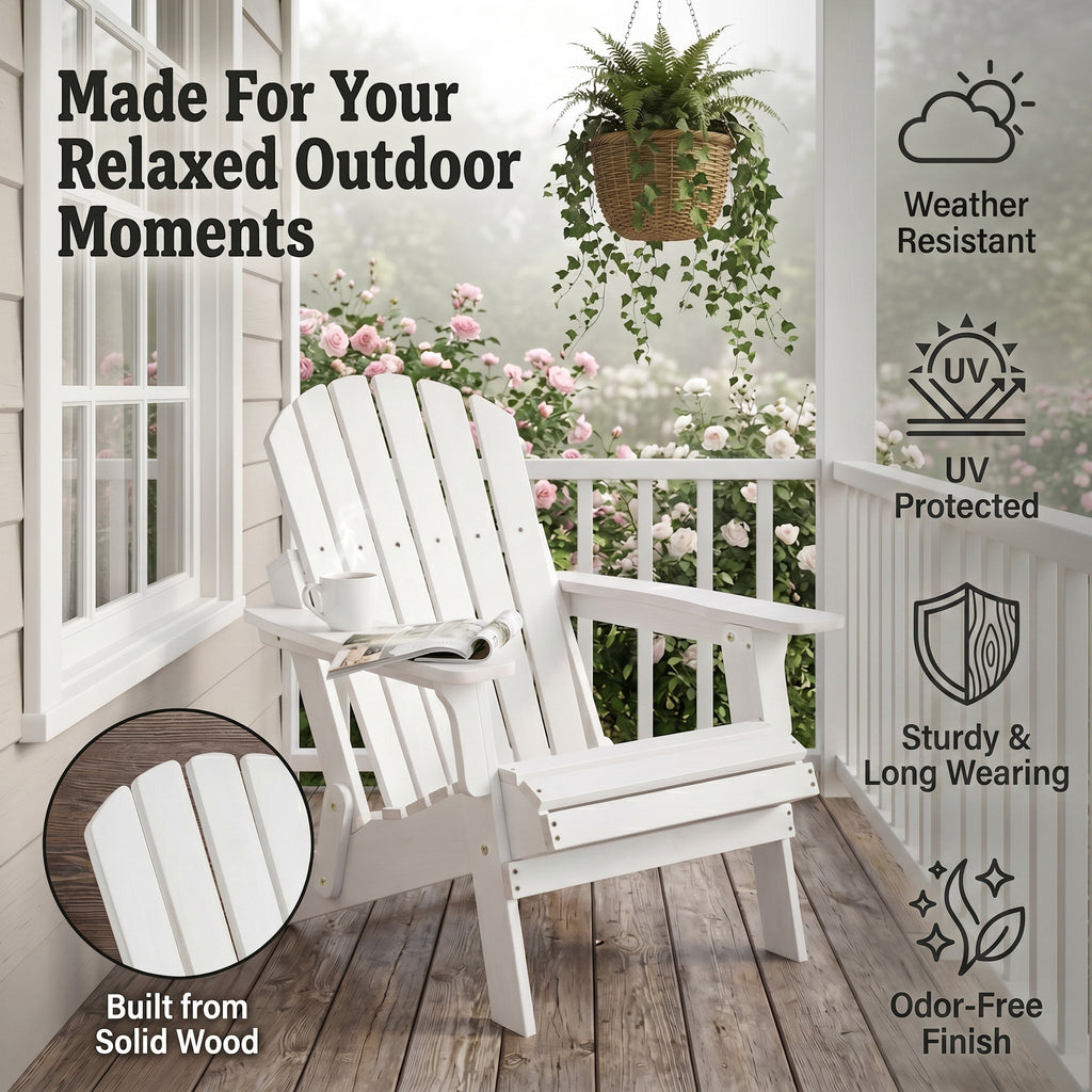 Oversize Wooden Outdoor Folding Adirondack Chair with Folding Feature - White Washed