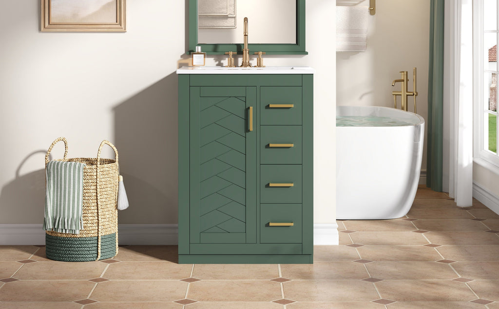 24" Bathroom Vanity with Integrated Ceramic Sink and Storage - Green
