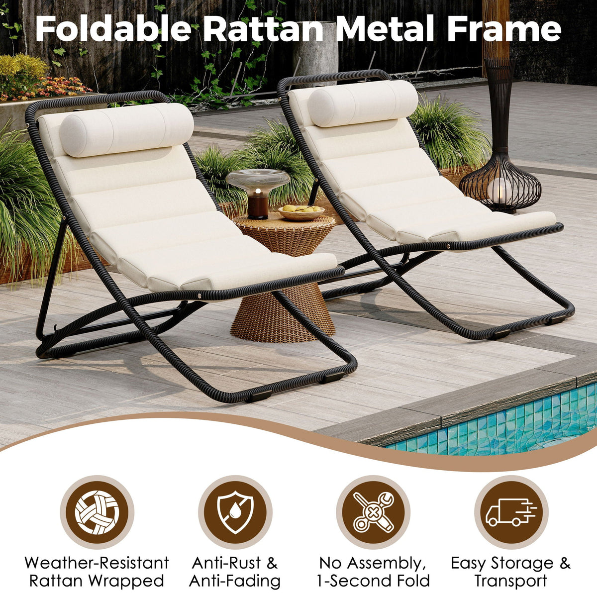 Outdoor Folding Chair Set with Adjustable Backrest – Black or Yellow