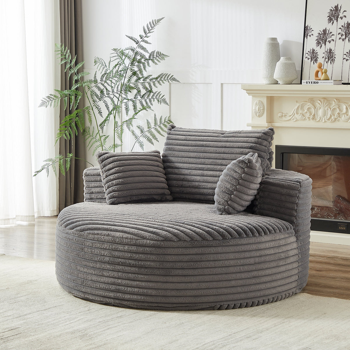 Corduroy Sponge Single Sofa with No Assembly Required - Grey