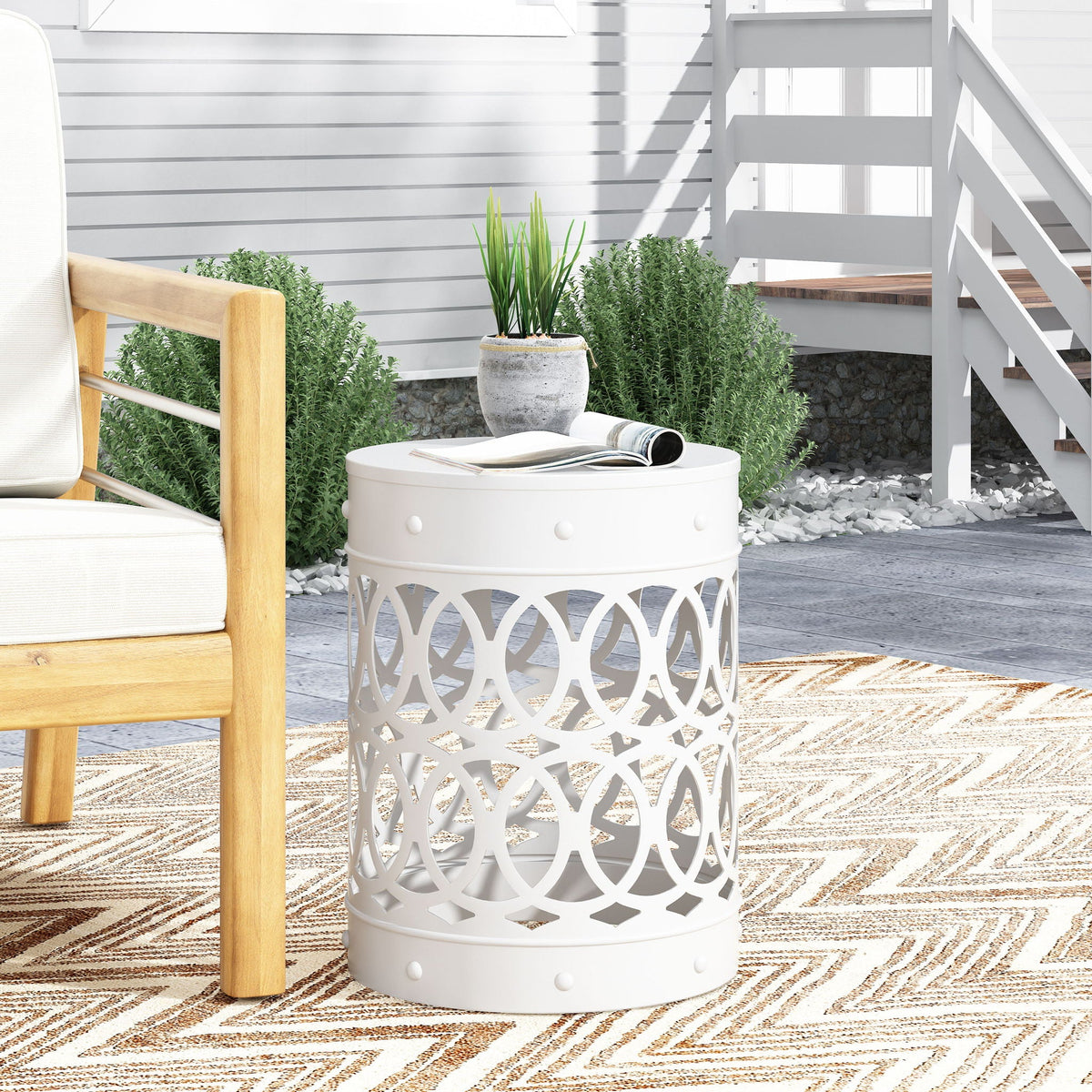 Outdoor Metal Large End Table with Modern Design - Multiple Colors