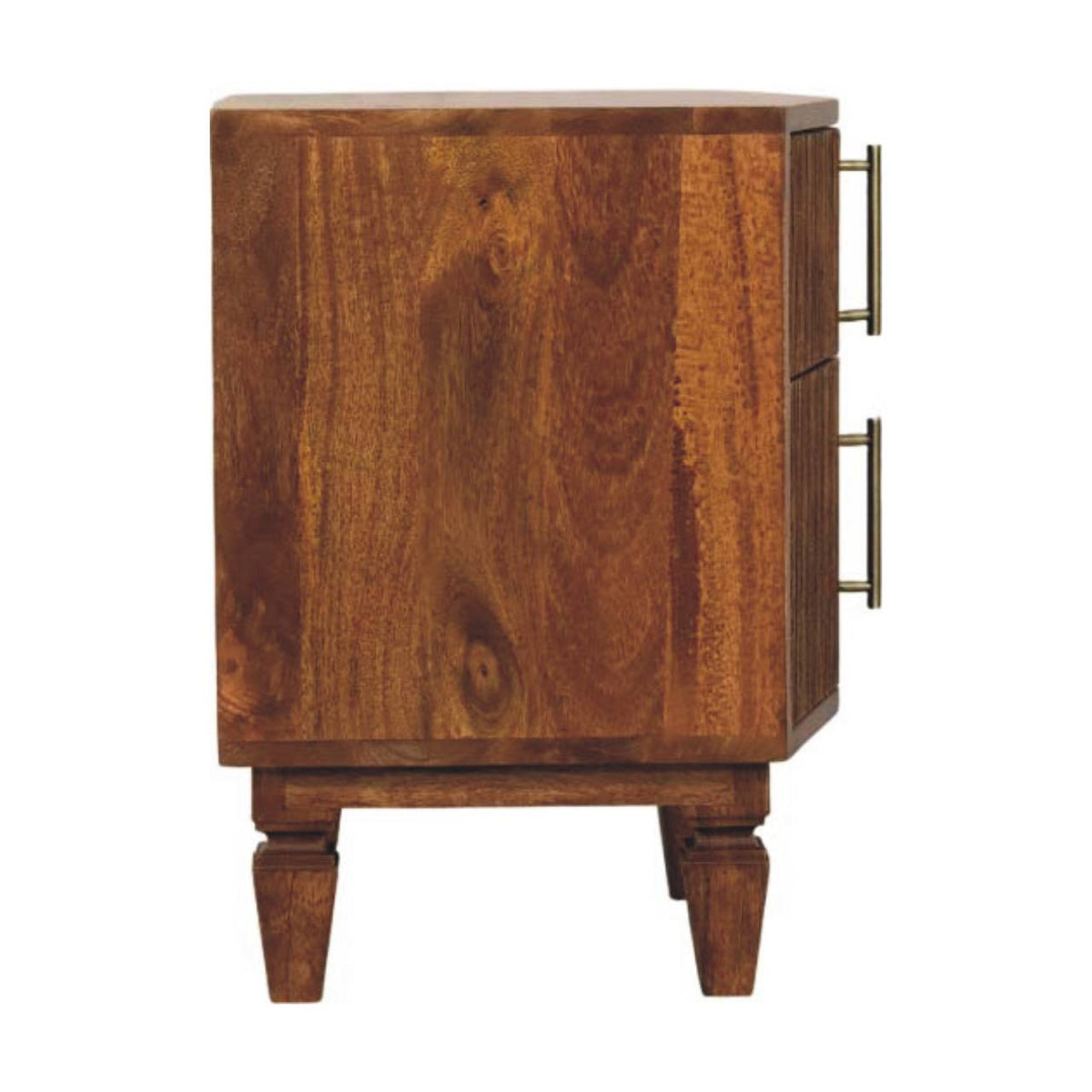 Solid Wood Louvre Bedside Unit with Fluted Drawer - Winewood Oak Finish