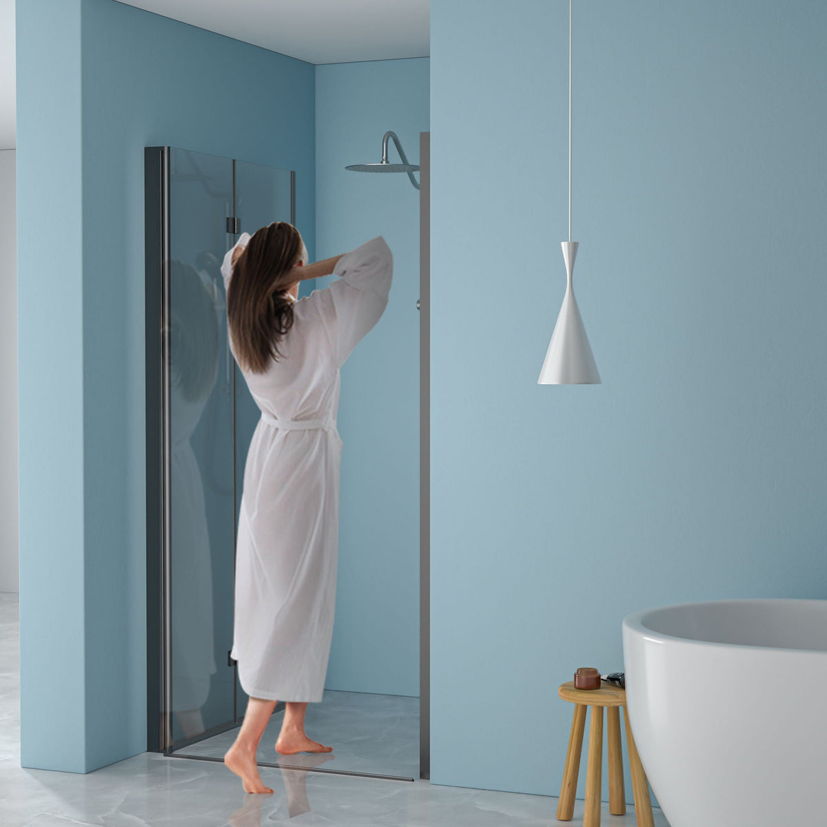 Fold Frameless Shower Door with Tempered Glass - Bi-Fold Modern Design