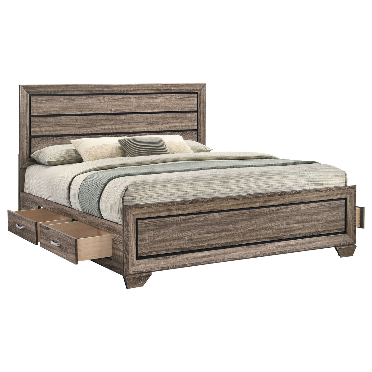 Oatfield Panel Bed with Slatted Design - Dark Brown