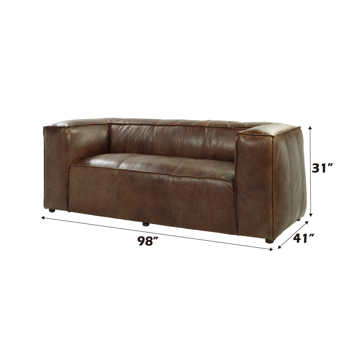 Brancaster Grain Leather Stationary Sofa with High Shelter Backrest - Brown