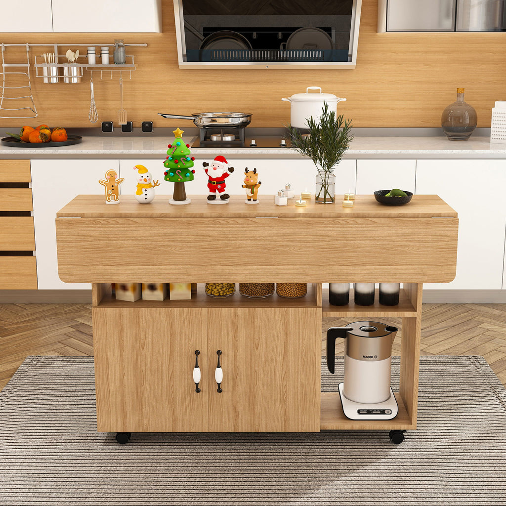 Multi Functional Folding Table with Storage Shelves and Wheels - Light Brown or Dark Brown