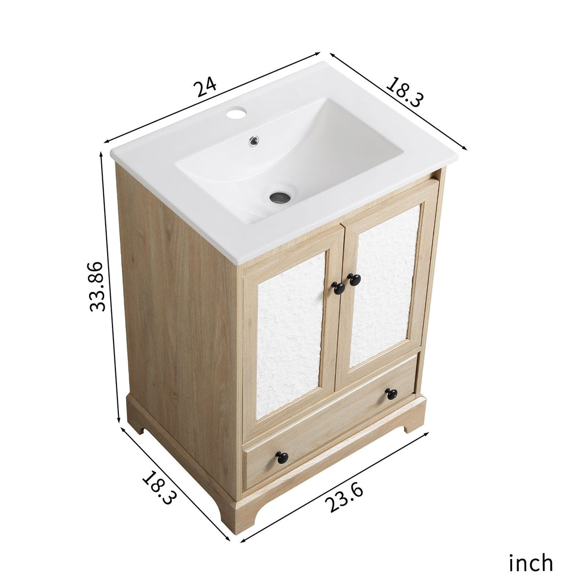 Bathroom Vanity with Porcelain Basin and 1 Drawer - Brown