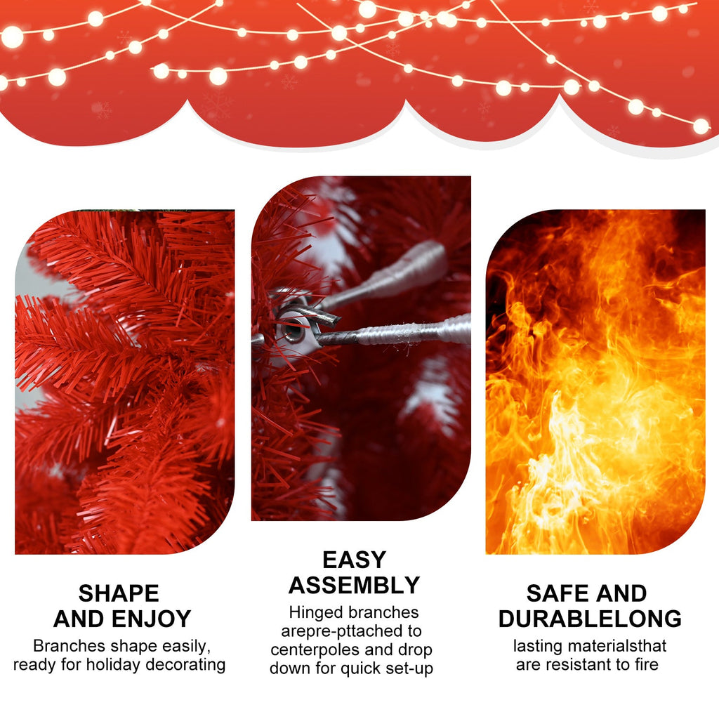 7FT Artificial Christmas Tree with Quick Assembly - Red
