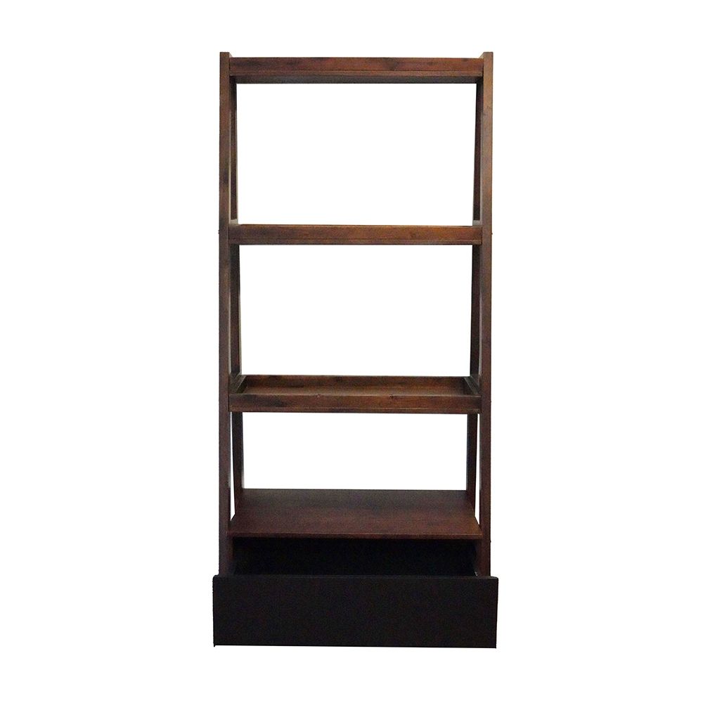 Natural Wood Ladder Bookcase with Sturdy Construction - Brown