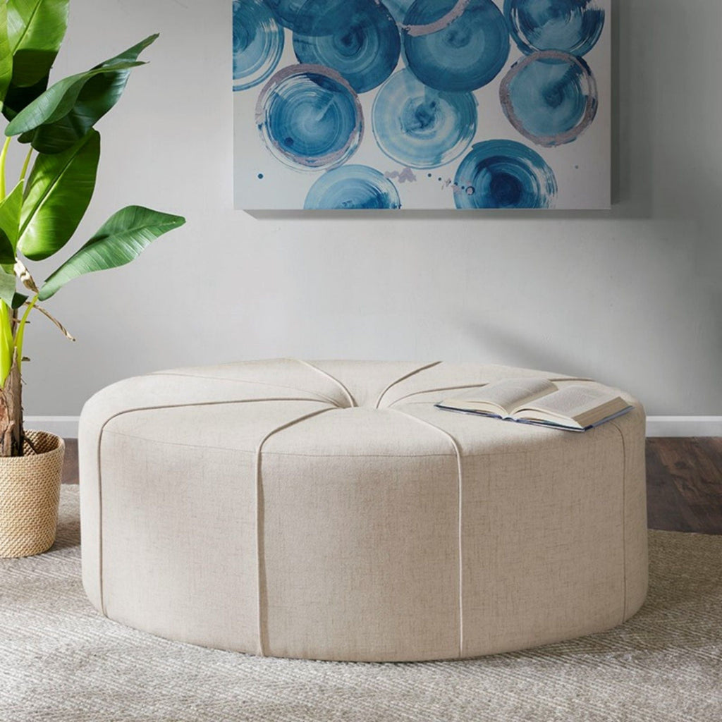 Large Cocktail Ottoman with Button Tufted Center - Blue or Beige