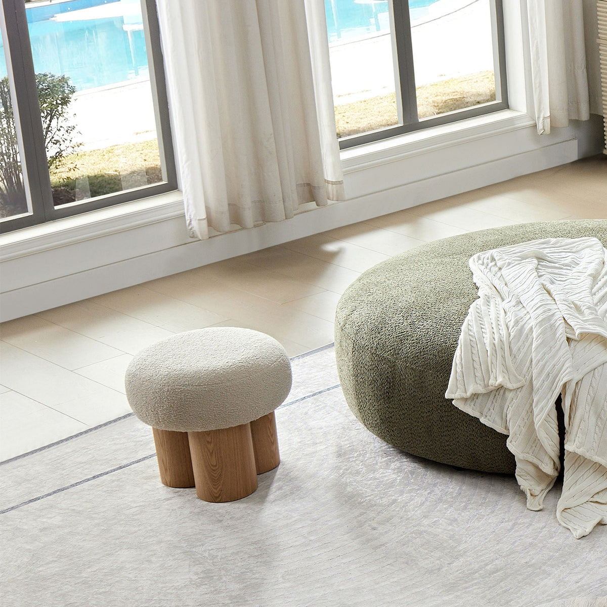 Versatile Mushroom Stool Ottoman with Cushion - Dark Brown, White, Beige