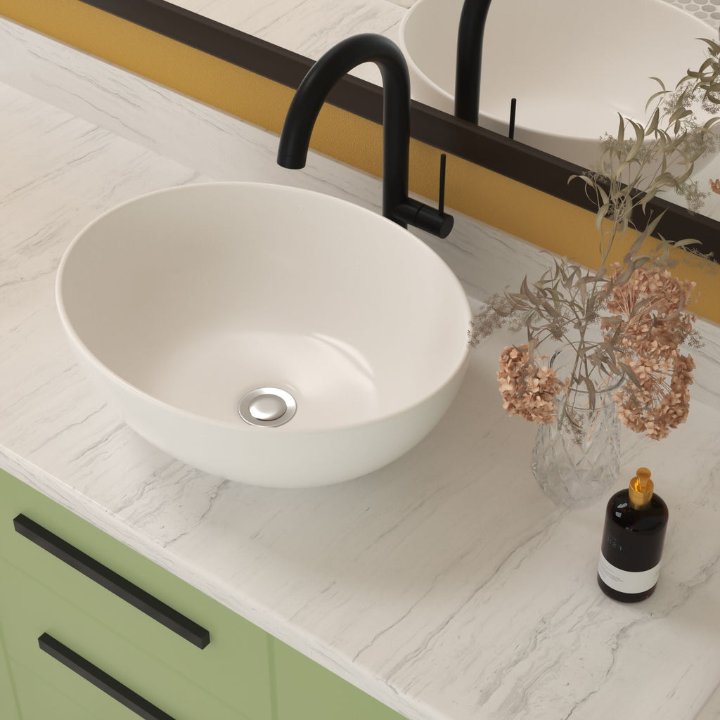 Oval Vessel Bathroom Sink with Stain-Resistant Ceramic - White