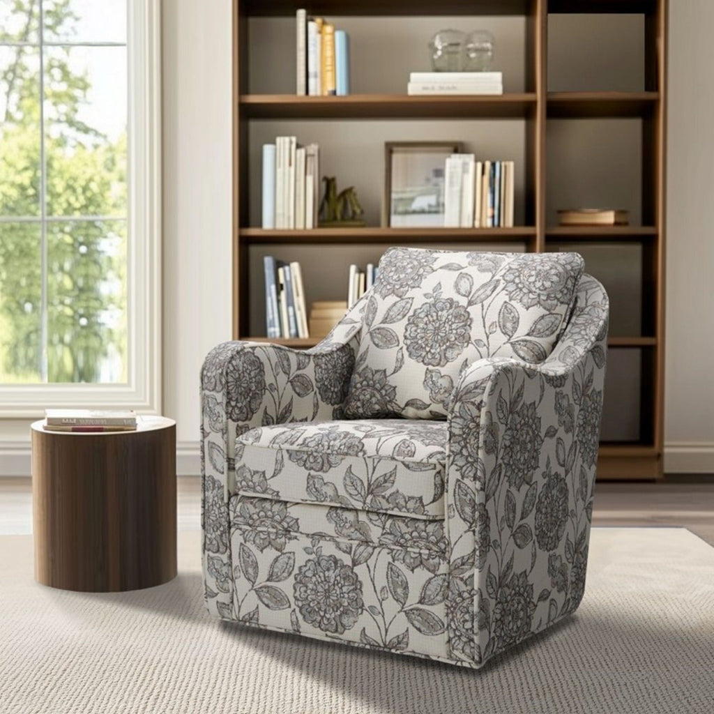 Wide Seat Swivel Arm Chair with 360 Degree Rotation - Gray or Beige