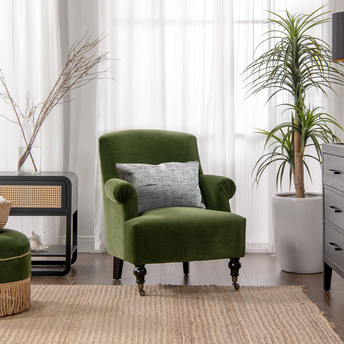 Pleated Sock Arm Accent Armchair with Supportive Seating - Green