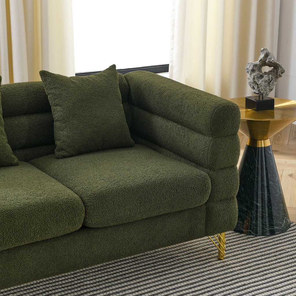 Oversized 2 Seater Sectional Sofa with Deep Seating and 2 Pillows - Dark Green or Beige