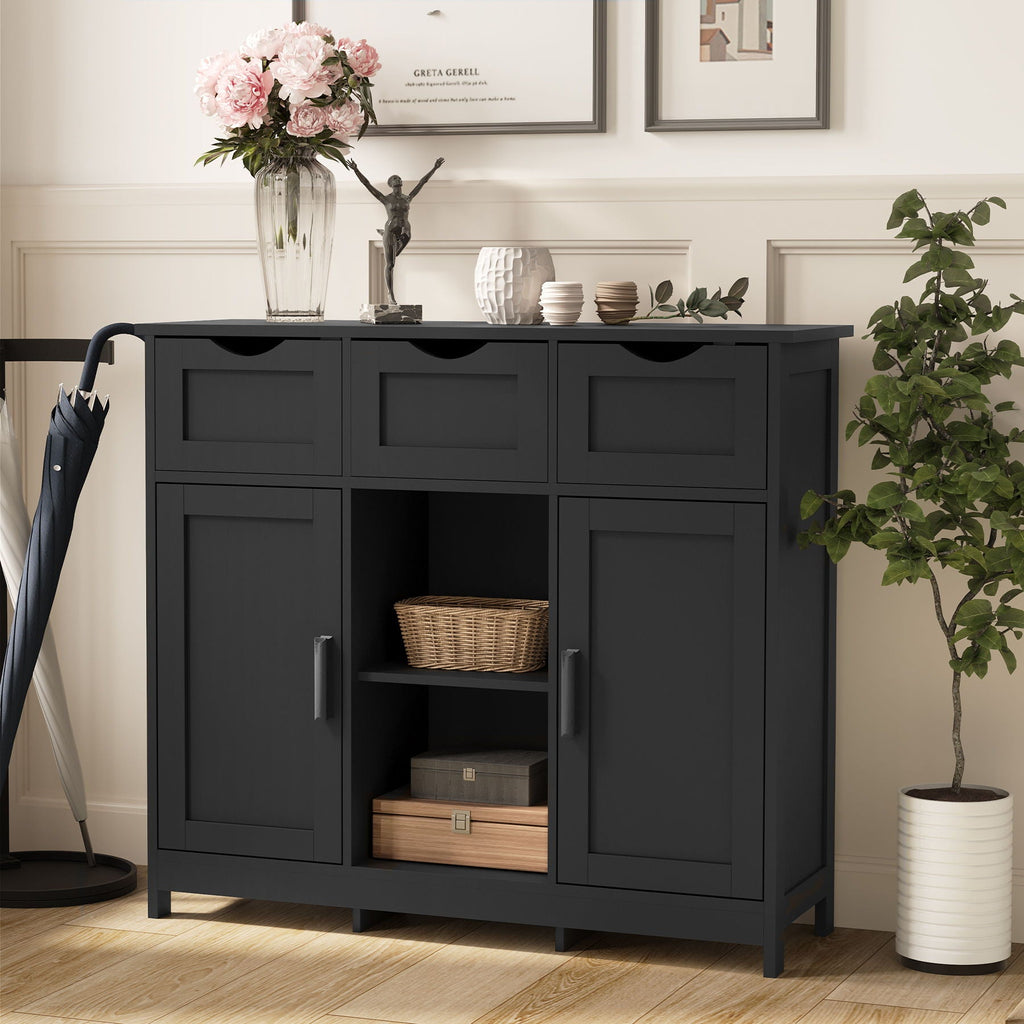 Wood Storage Sideboard with Drawers and Adjustable Shelves - White or Black
