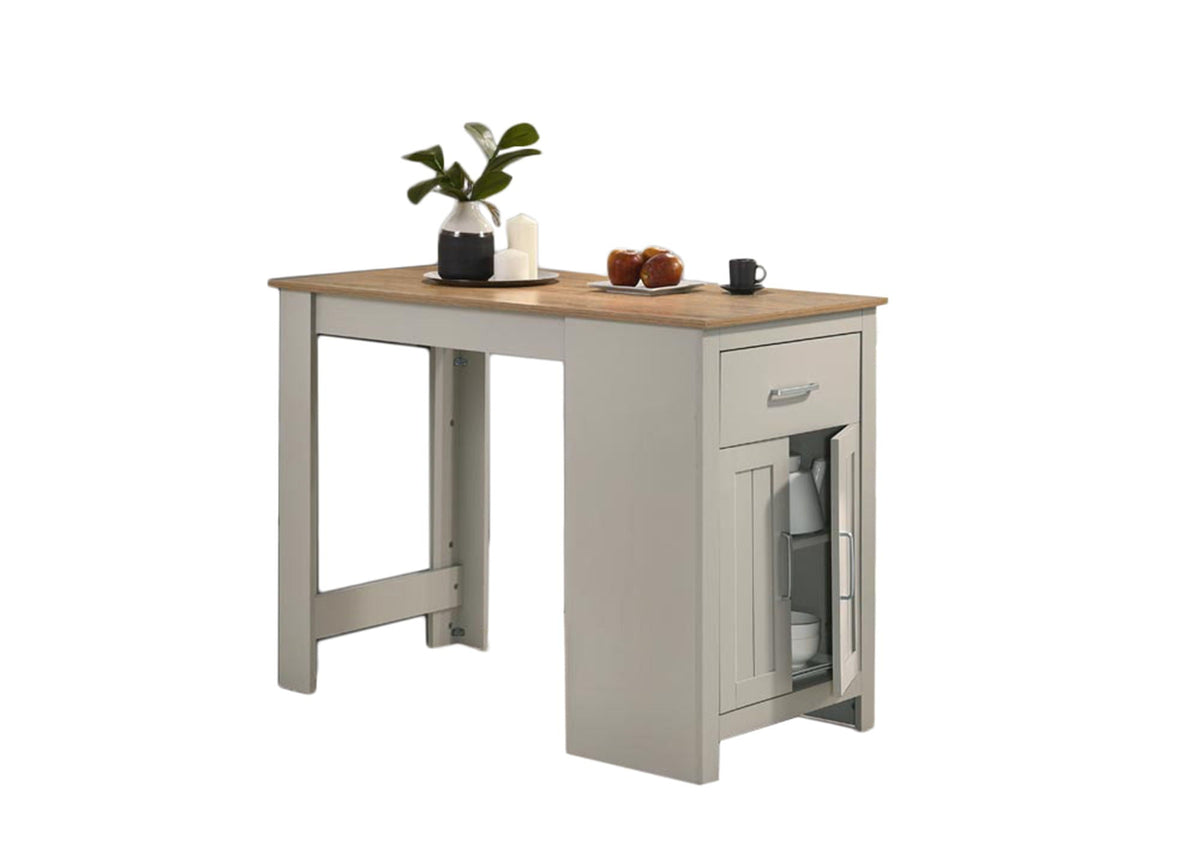 Small Space Counter Height Dining Table with Cabinet and 2 Stools - Gray or Light Brown