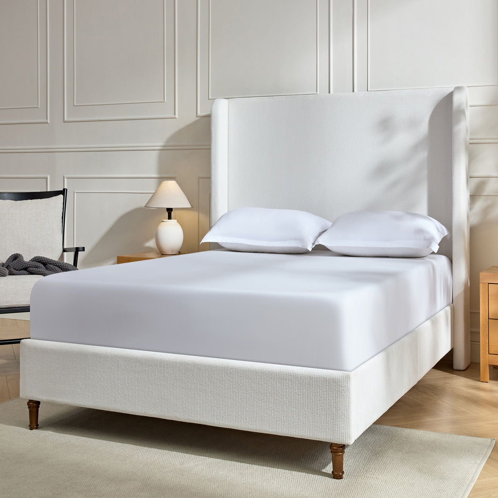 Tall Headboard Upholstered Bed with No Box Spring Needed - Cream