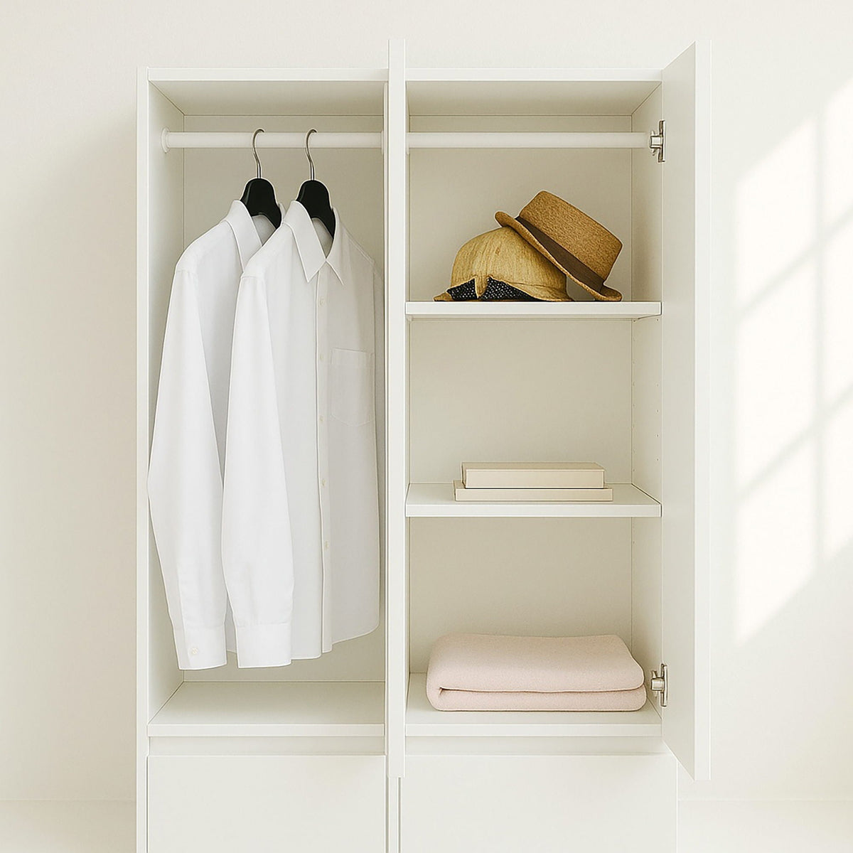 Slim Modular Closet Cabinet with Mirror - White
