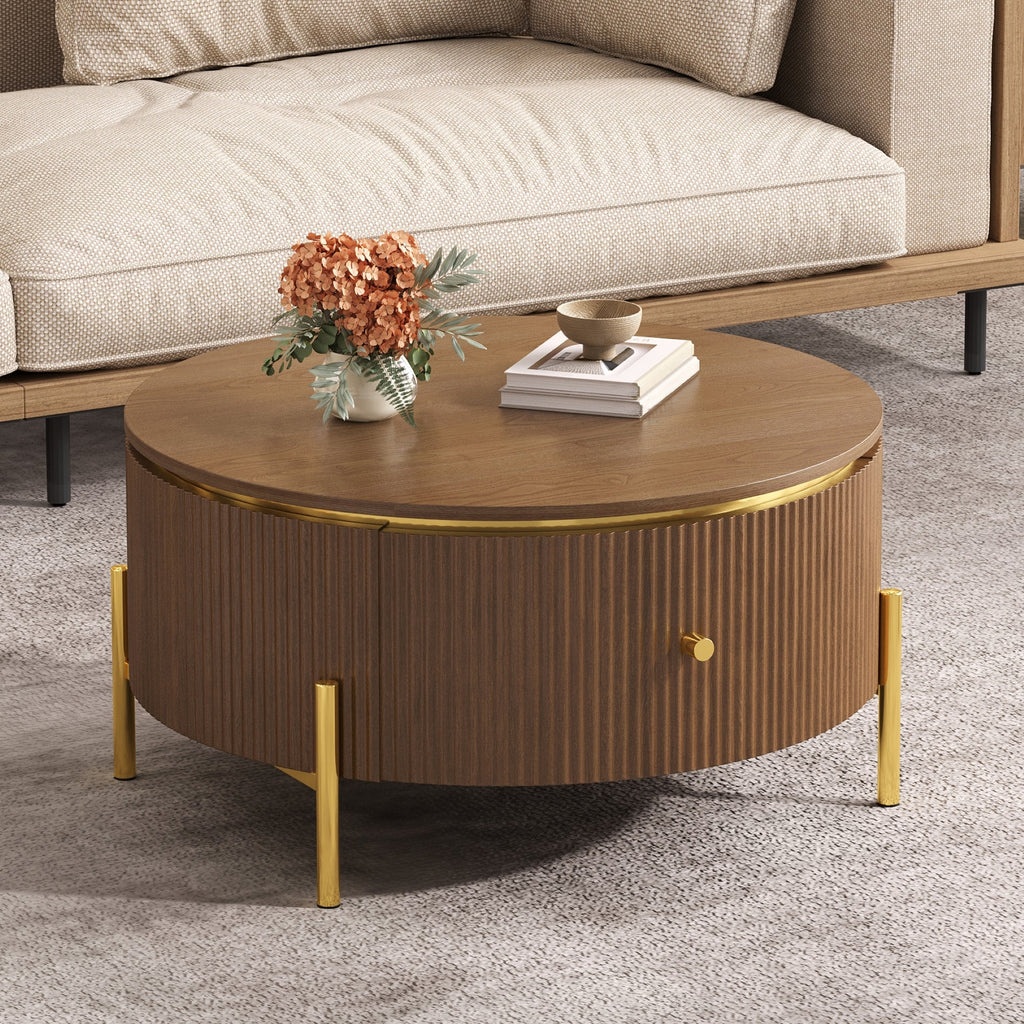 Modern Round Coffee Table with 2 Large Drawers Storage - MDF