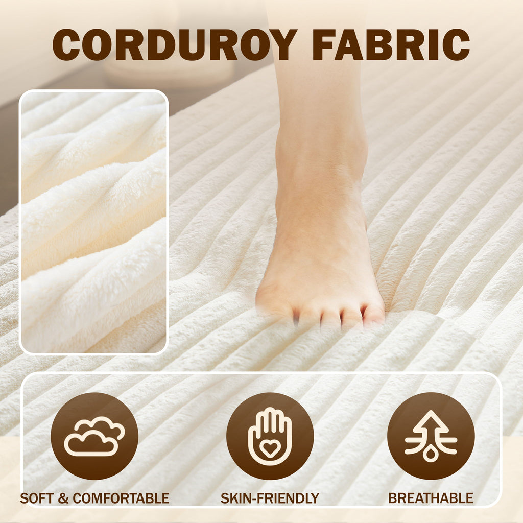 Convertible Floor Sofa with 2 Pillows - Twin Size Corduroy - White or Gray