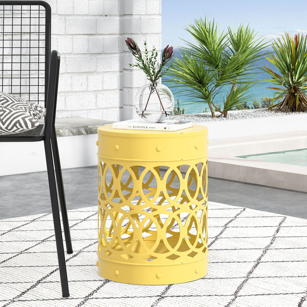 Outdoor Metal Large End Table with Modern Design - Multiple Colors