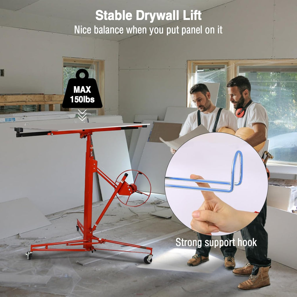 11FT Heavy Duty Sheetrock Hoist Drywall Lift with Telescopic Arm - Red