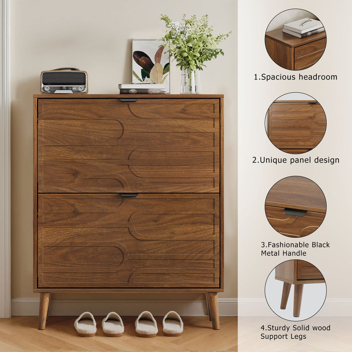 Dark Brown Shoe Cabinet with 2 Flip Drawers - Particle Board