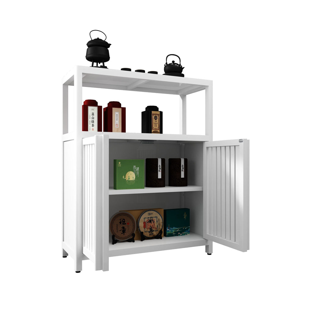 Bamboo Large Capacity Storage Cabinet with Shelves - White