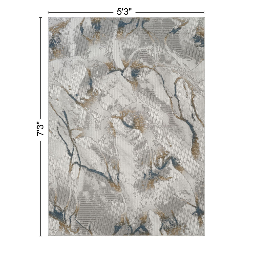 Geometric 3D Effect Area Rug with 100% Polyester Pile - Ivory / Gray