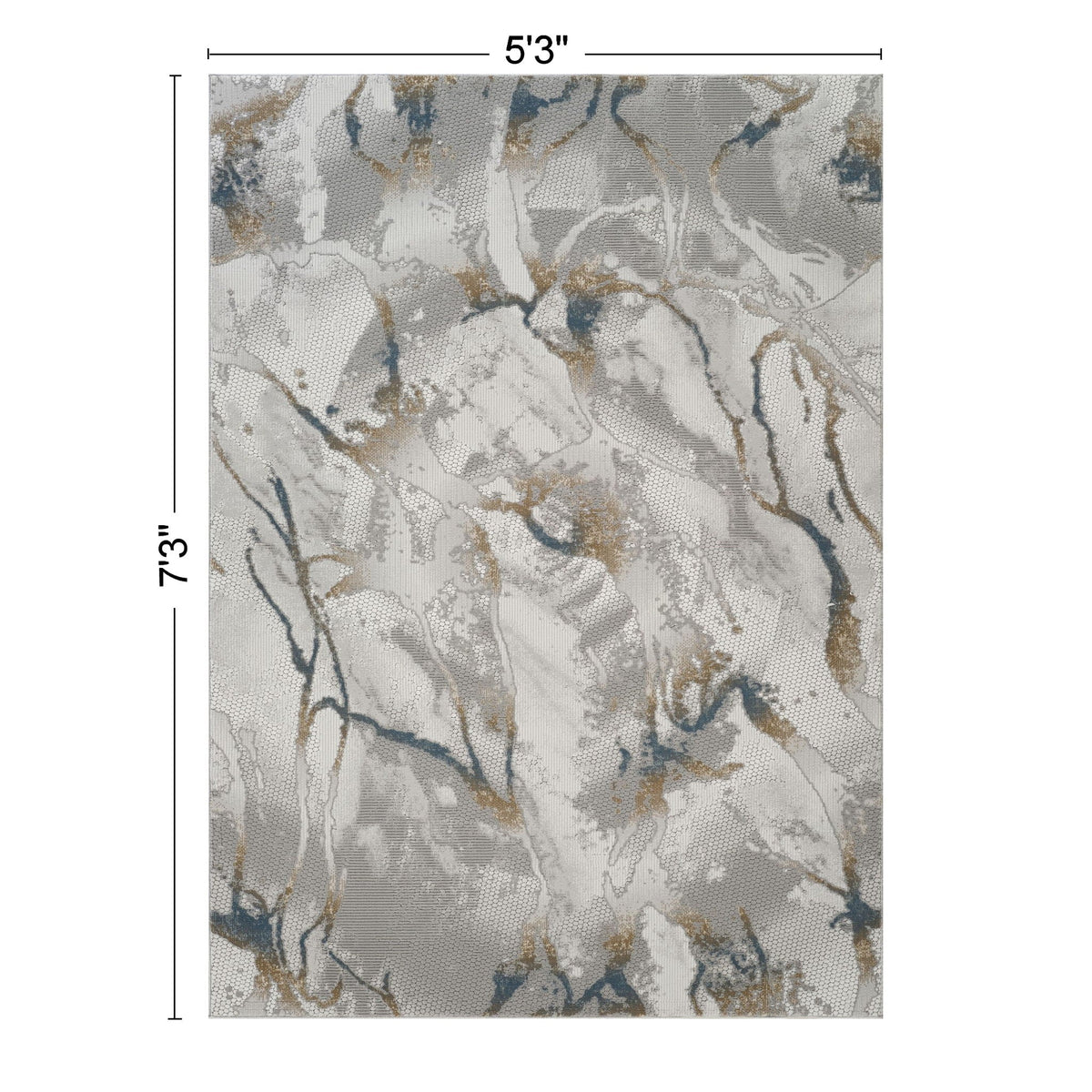 Geometric 3D Effect Area Rug with 100% Polyester Pile - Ivory / Gray